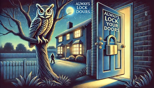 dall·e 2024 07 19 00.02.02 a detailed illustration emphasizing the importance of locking doors for safety. the image shows a house at night with a well lit interior and a solid